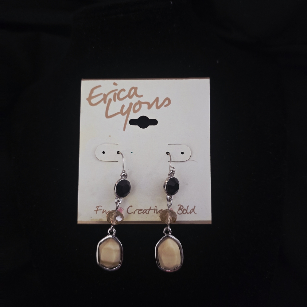 Erica Lyons Black and Cream Dangle Earrings